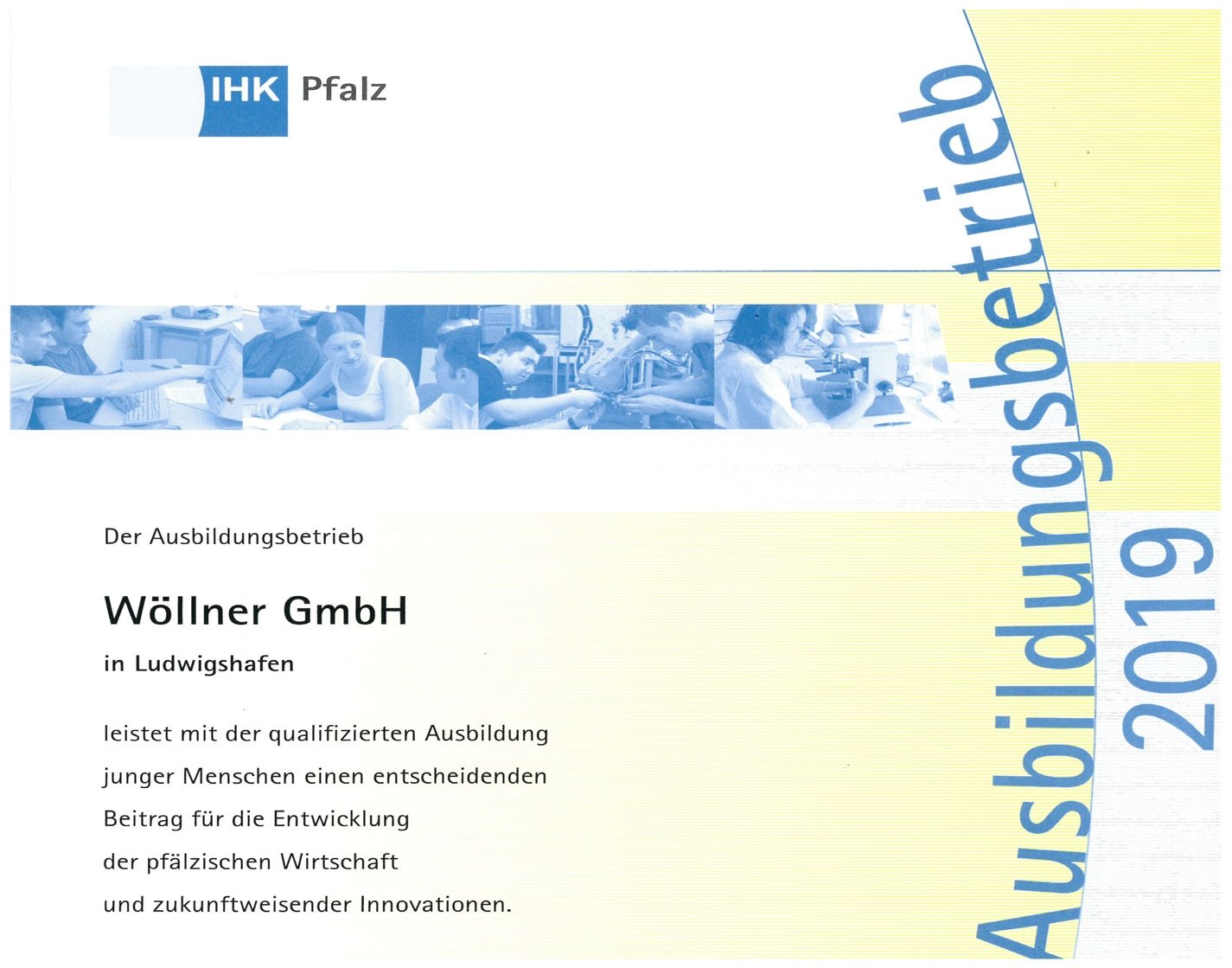 Ausbildungsbetrieb Wöllner Zertifikat